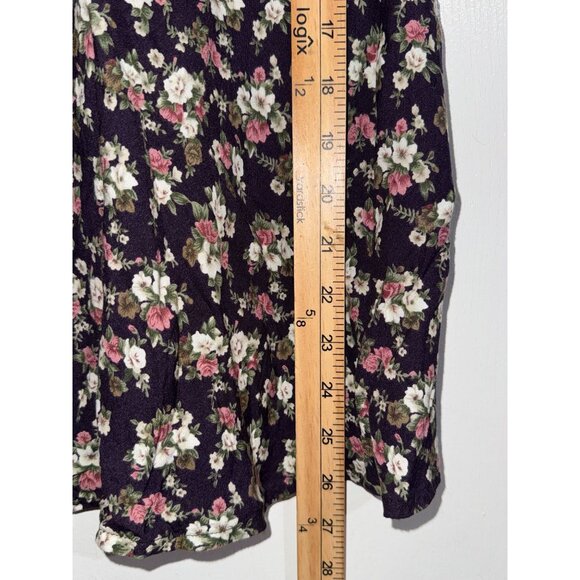 Floral Print Midi Skirt With Elastic Waistband Black Pink White - Picture 3 of 4